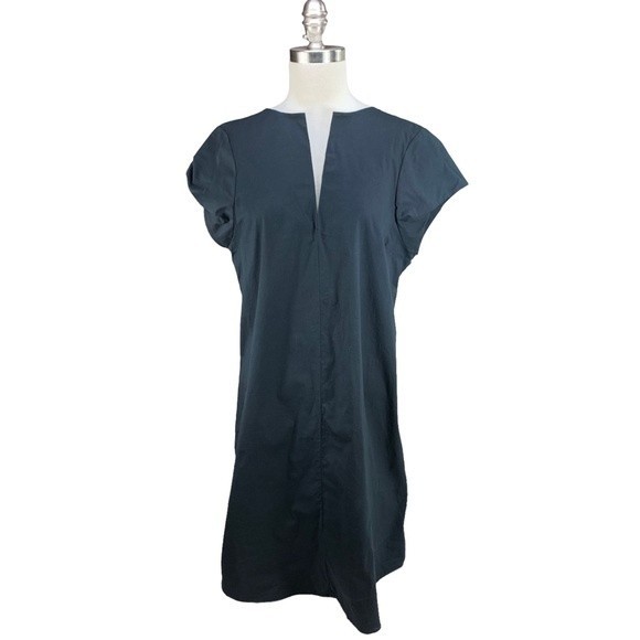 Jil Sander Black Cotton Shift Dress 44 / 8 V Neck Medium - Picture 1 of 10